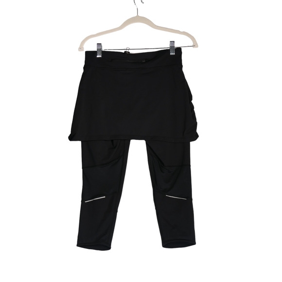 Athleta Skirted Capi Leggings Womens Small Black Back Zip Pocket Mesh Inserts - Picture 9 of 10